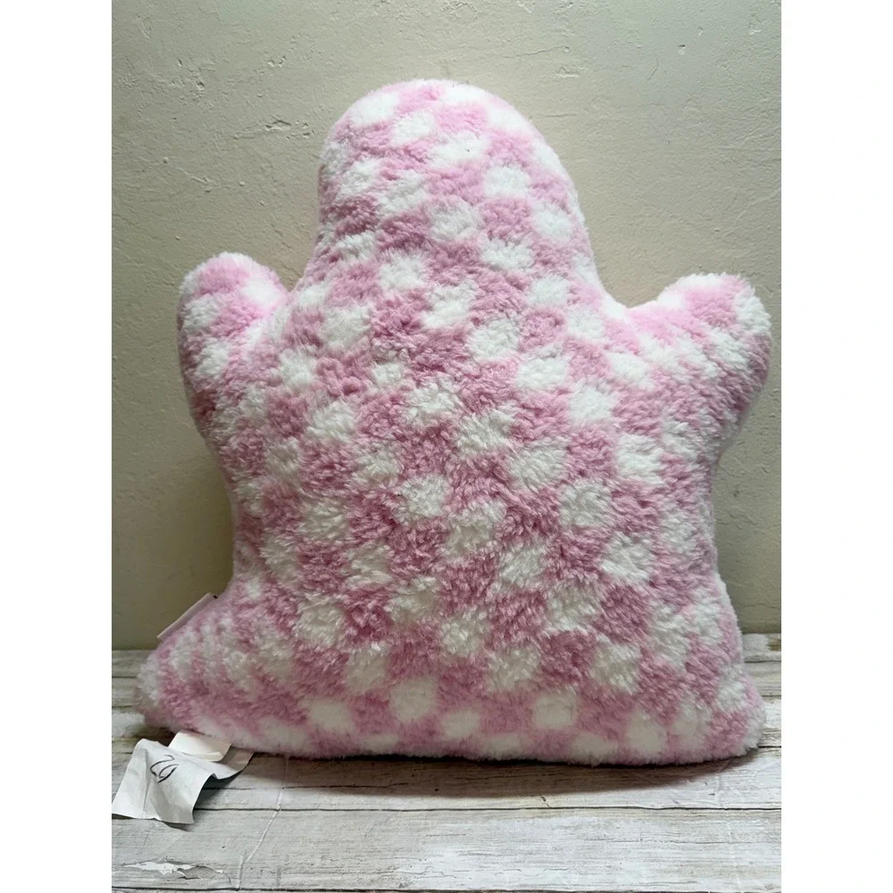 Novogratz Halloween Pink Checkered Ghost Plush Decorative Pillow New